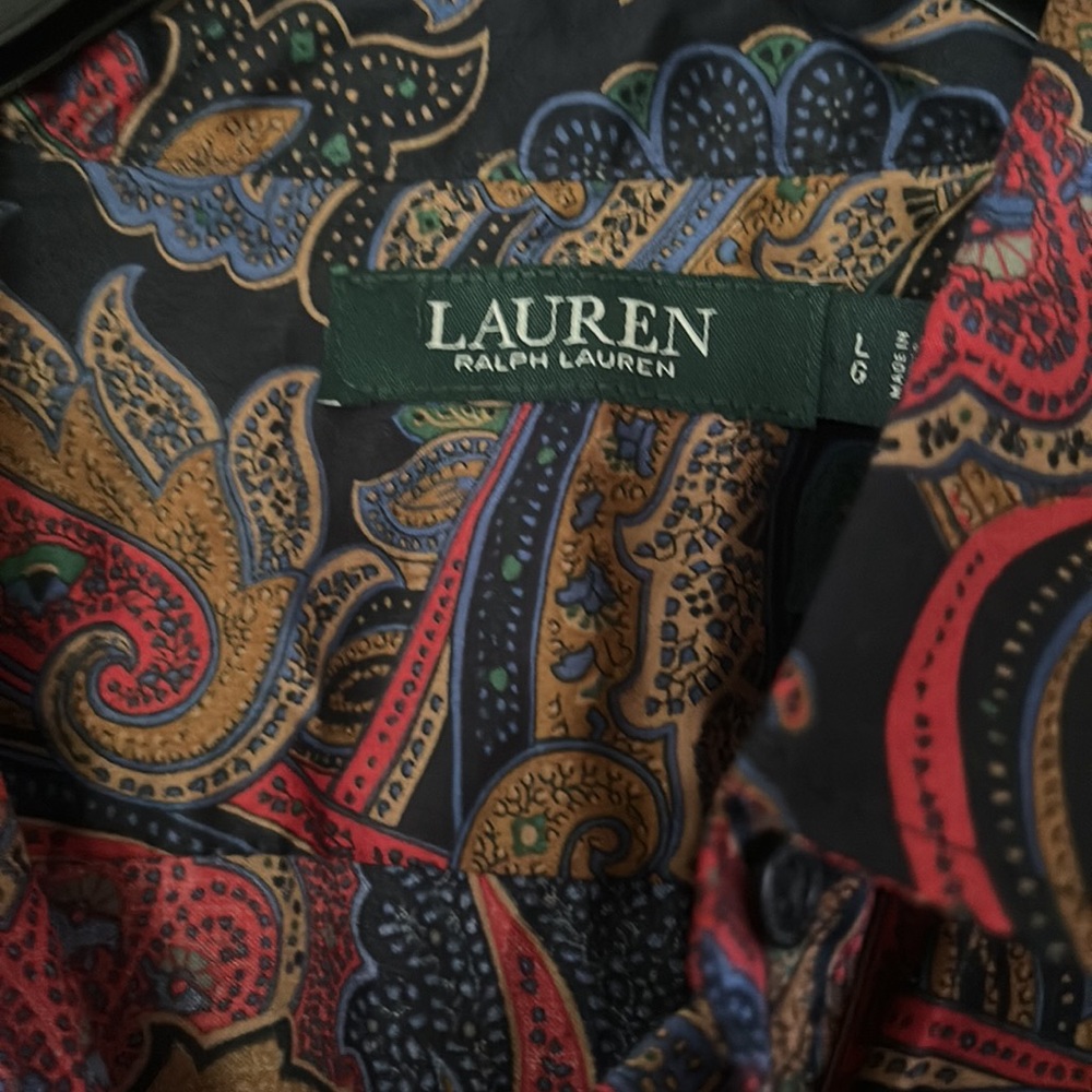 Lauren Ralph Lauren Navy Blue & Red longSleeve button down Blouse Size L - Picture 3 of 3